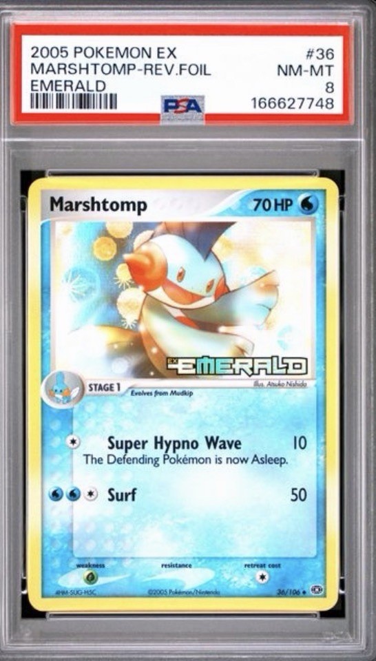 2005 POKEMON EX EMERALD #36 MARSHTOMP-REV.FOIL EMERALD PSA 8 