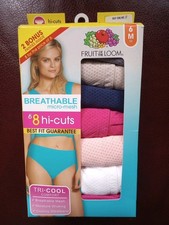 New Fruit Of The Loom 8 Hi-Cuts / Underwear Women Size 6M Micro-Mesh Breathable