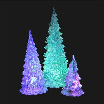 Artibetter Lighted Glass Christmas Tree Figurine 3pcs 7 Color Changing White