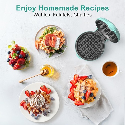 CROWNFUL Mini Waffle Maker Machine, 4 Inch Chaffle with Mint Green - Picture 5 of 7