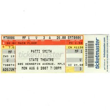 PATTI SMITH Concert Ticket Stub MINNEAPOLIS MNNESOTA 8/6/07 STATE THEATRE Rare
