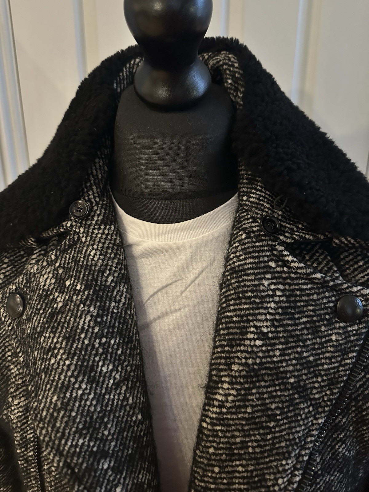Rare Belstaff Men’s Biker Jacket -Wool Tweed & Detachable Shearling Collar - 48 image 2