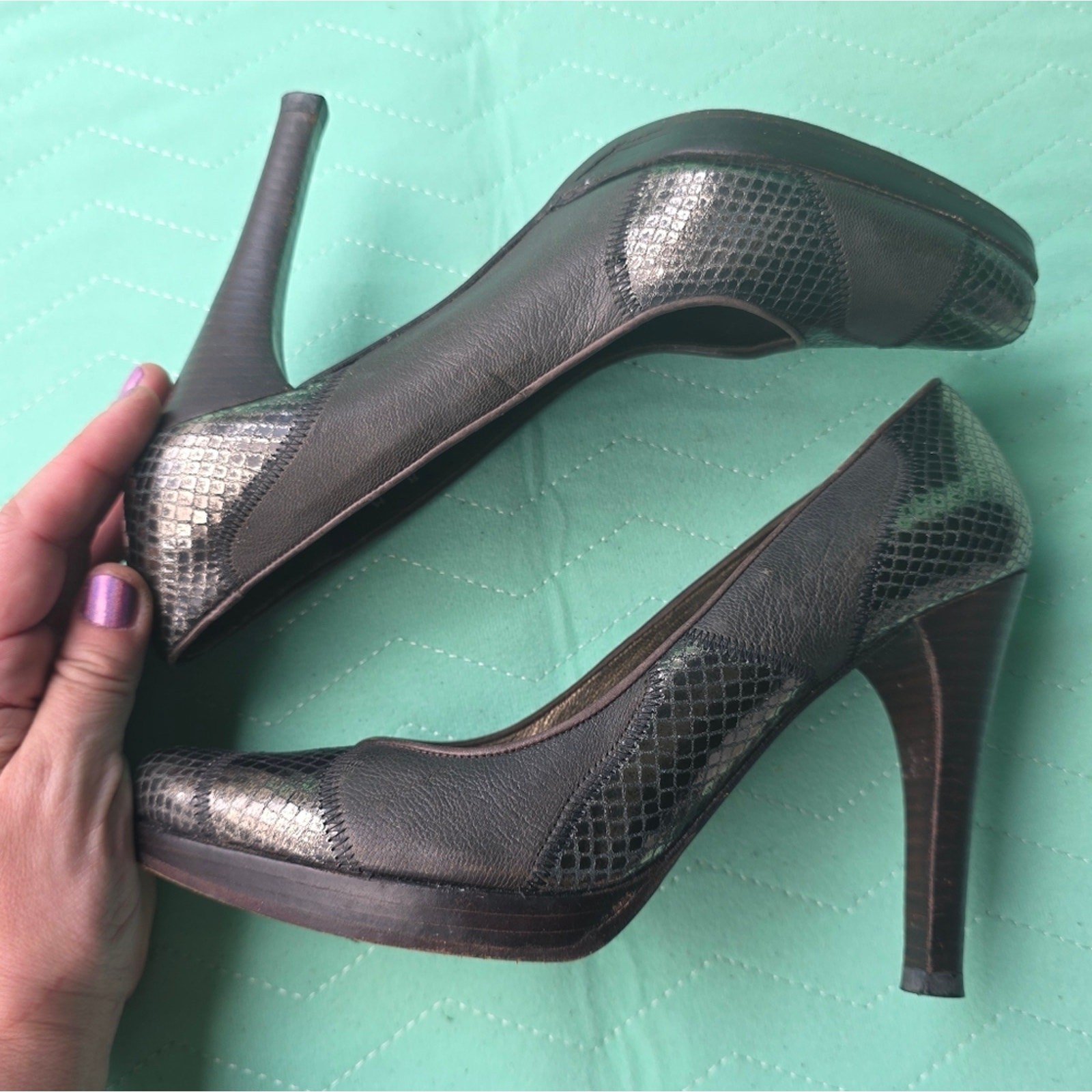 Stuart Weitzman black patchwork leather pumps hee… - image 10