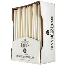 Price's Candles Ivory Taper Dinner Candles 50 Pack 24.5cm Non Drip 8 Hour Burn