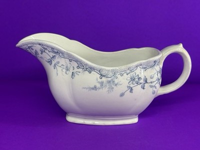 Antique Clementson Bros England Flow Blue Star Gravy Boat Sauce Server Victorian