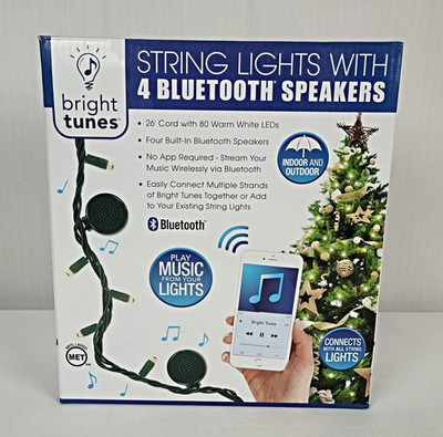 Bright Tunes String Lights with 4 Bluetooth Speakers 26 Foot Cord 80 Lights NEW