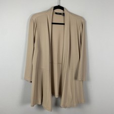 Susan Graver Artisan Liquid Knit Cardigan Size Large Beige Open Front 3/4 Sleeve