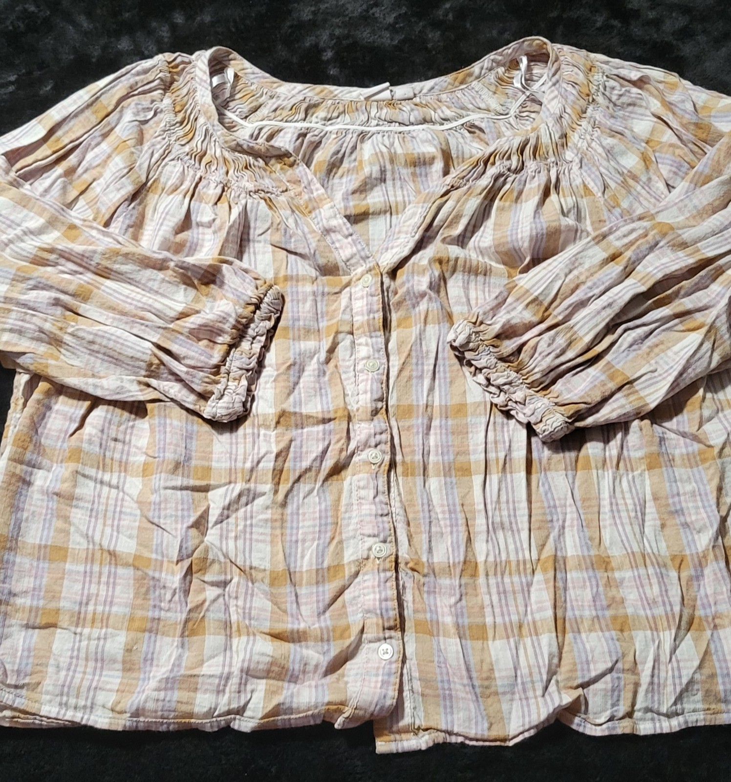 Woman's GAP Split Neck Plaid Button Front Top  Si… - image 1