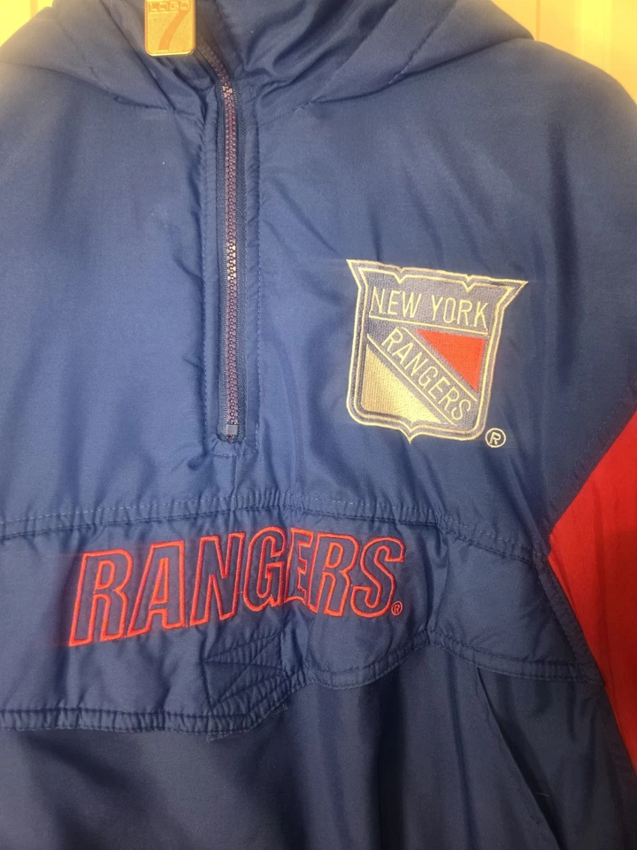 LOGO7 Vintage 90's New York Rangers 1/2 Zip Hooded Winter Jacket W/ front... - Image 2 of 4