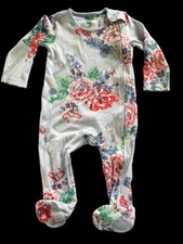 Joules Beatrix Potter Blue Floral Zip Front Cotton Footie-6-9-Flaw