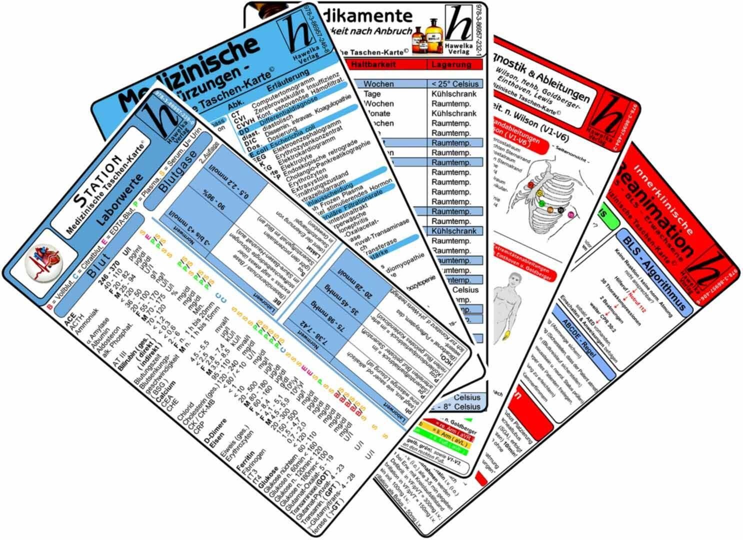 Stations Karten-Set - Laborwerte, Med. Abkürzungen, Medikamente - Haltbarkeit na