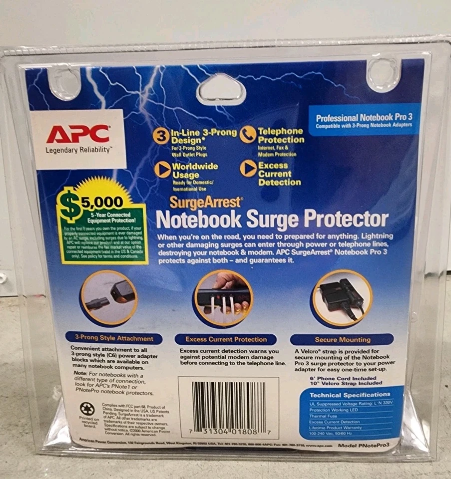APC SurgeArrest Notebook Surge Protector - Model PNotePro3 Brand New - Image 3 of 4