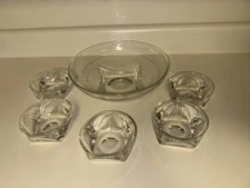 Vtg Hazel Atlas COLONY CLEAR SQUARE Serving  Bowl & 5 Individual Bowls