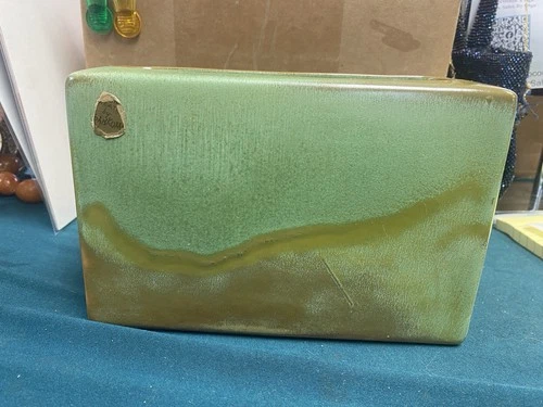 MCM FRANKOMA #67 ART POTTERY VASE CLAY UNUSUAL Green And Earth Tone Glaze