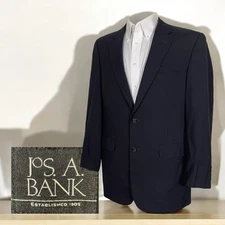 Jos A Bank Blazer Jacket Mens 42L Navy Blue Solid Wool Two Buttons