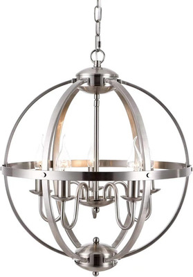5-Light Sphere Chandelier in Brushed Nickel for Dining & Living Spaces