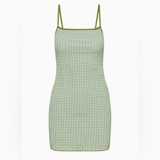 Aritzia Wilfred Plaid Green Blue Jazz Mini Dress size medium chic 90s retro