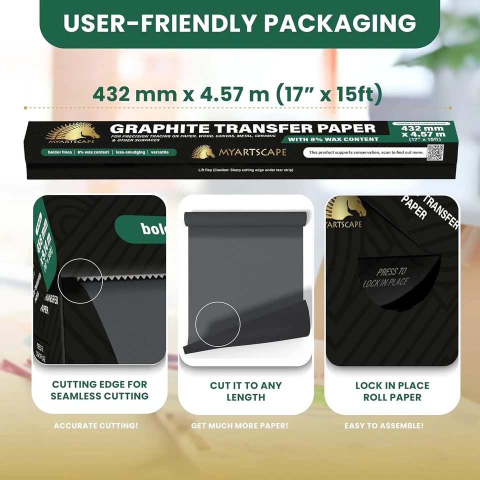 Rollo de papel de transferencia de grafito - Papel de carbono encerado negro transferencia de 17" x 15 pies Foto 4 de 4