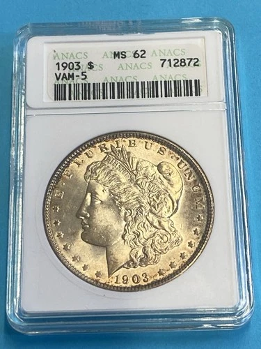 1903-P Morgan Silver Dollar ANACS MS-62 VAM-5 Old Holder