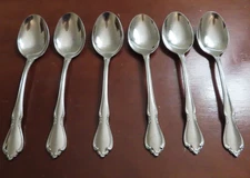 Oneida Chateau Set of 6 Oval Soup Spoons Oneidacraft Deluxe Stainless Flatware F