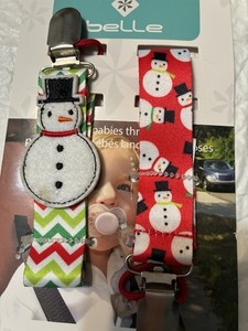 SNOWMEN PACIFIER HOLDERS SET OF 2 BELLE