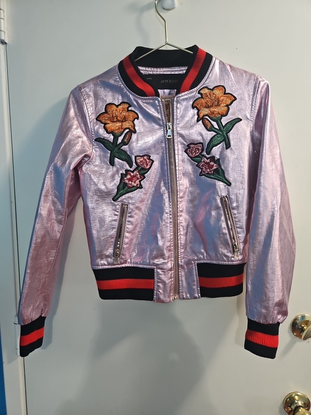 Size Small Pink AFTF Basic Bomber Jacket With Emb… - image 2
