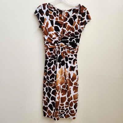 Cache Dress Women 6 Brown Abstract Cap Sleeve Jersey Knit Designer Office Career