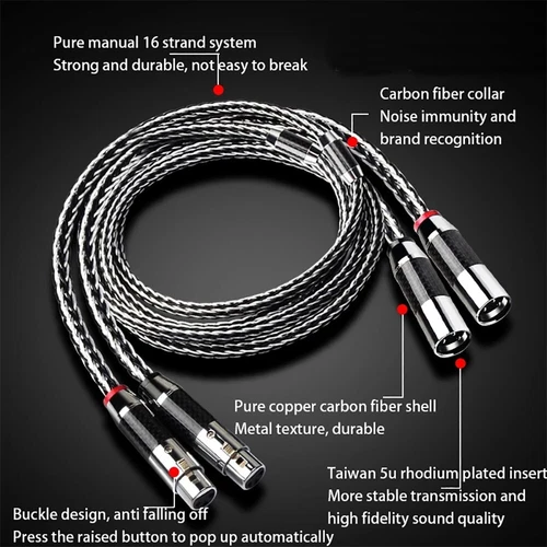 Pair Hi-end 7N OCC XLR Balanced Audio Cable Carbon Fiber Connectors Signal Wires - Picture 1 of 13