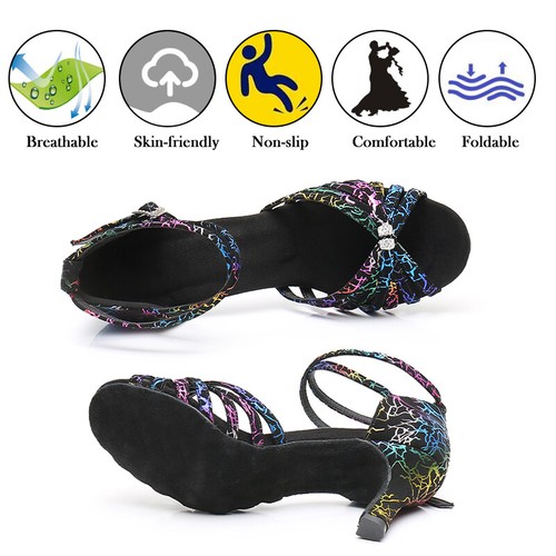 Ballroom Latin Dance Shoes Women Girls Ladies Tango Salsa Shoes 7.5cm High Heels - Picture 5 of 18