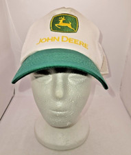 New John Deere Hat Cap White Mesh Old Stock Farmer Tractor Snapback Yellow Logo