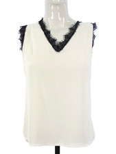 Patrick Guetta Blouse Ivory Lace Trim Top Deep Back Formal Occasion Size S