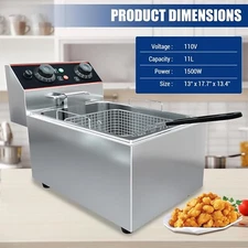 Commercial Electric Deep Fryer w/ 2 Basket Countertop Temperature Control 11.5Qt