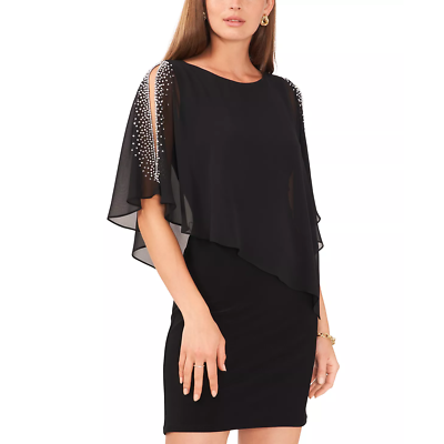 msk beaded ruched sheath dress Elegant Beaded Detail Cocktail Dress with Chiffon Cape  R&M Richards