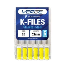 VERGE 21mm Endo K Files, Stainless Steel, #20 Yellow, 6/Pk