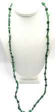 Long Green Glass Necklace Vintage Striped Artglass