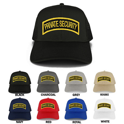 Private Security Tab Embroidered Iron on Patch Adjustable Trucker Mesh Cap
