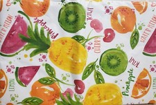 Flannel Back Vinyl Tablecloth 60" Round, SUMMER TROPICAL FRUITS WITH TEXT,HP