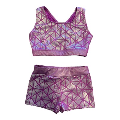 Girls Activewear Workout Gymnastics Cropped Top Bra And Shorts Set Size XS  4-5