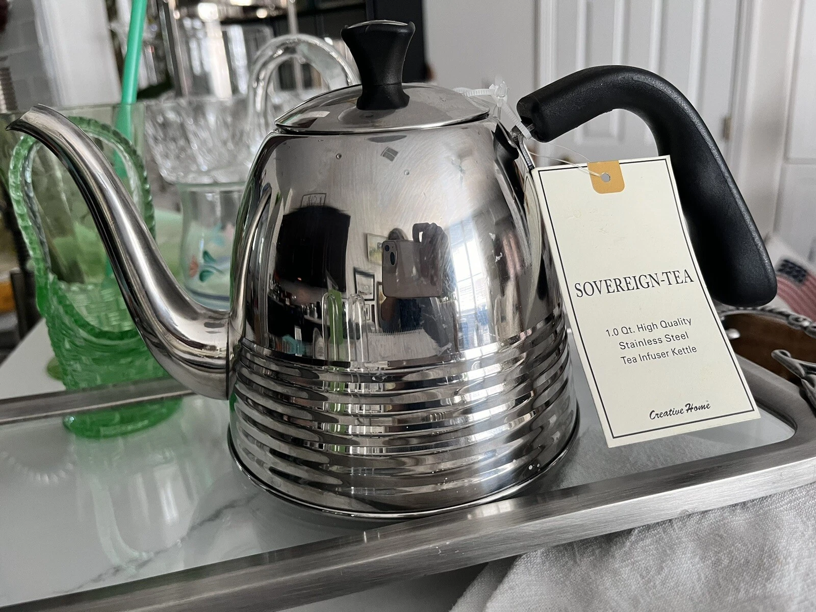Creative Home Sovereign Tea Kettle 1.0 Qt Removable Tea Infuser Stainless-New