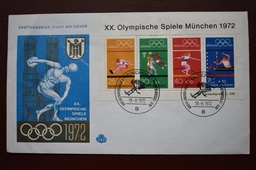 Munich Germany 1972 Olympic Games first day stamp sheet cover FDC Sport card IOC