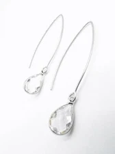 NEW Dainty Faceted Clear Teardrop Petite Crystal Silver Threader Wire Earrings