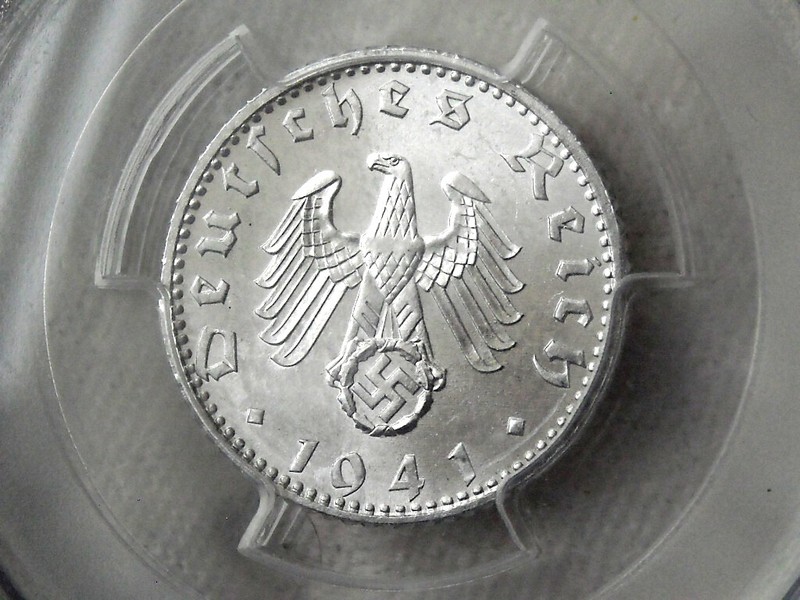PCGS MS-64 NAZI SWASTIKA 1941-F  50 ReichsPfennig COIN-Germany 3rd REICH MINT!!