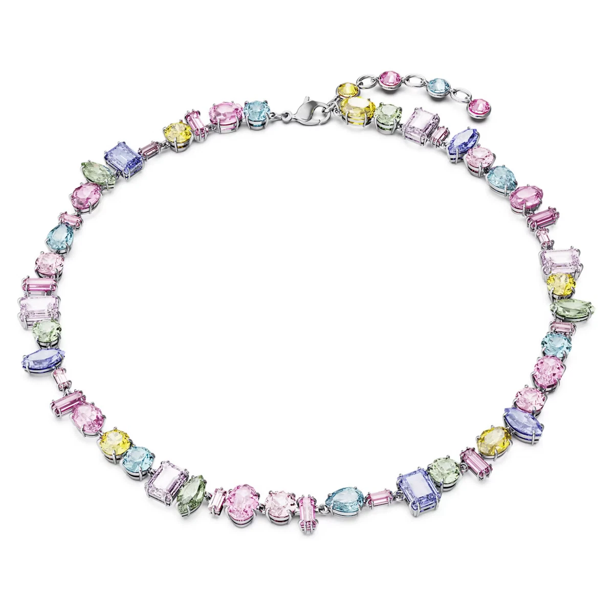 Swarovski Gema Necklace, Mixed Cuts, Multicolored, Rhodium Plated  