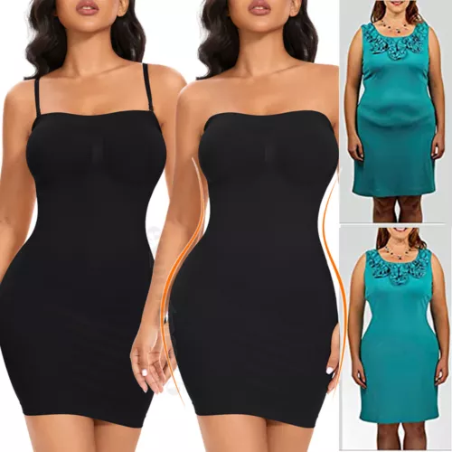 Women's Full Slip Dress Strapless Tummy Firm Control Body Shaper Slim Shapewear - Picture 8 of 33