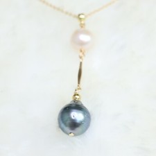 collier gold filled perle noire de Tahiti perle de culture naturelle baroque2242