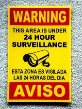 Security Video Surveillance Warning  24 Hr Coroplast  Sign 8x12 Spanish English
