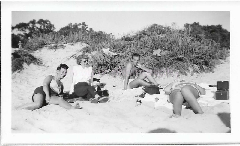 1940's Girls In The Sand MAN WOMEN GUY Vintage FOUND PHOTO bw FREE SHIPPING 99 2