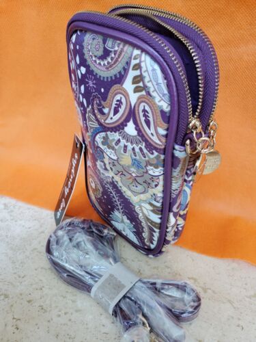 Sydney Love Crossbody Double Zip Faux Leather Vegan Eggplant Paisley Print NEW - Picture 21 of 21