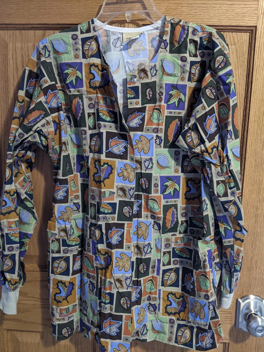Fall Autumn scrub jacket size small leaves Tafford medical nursing