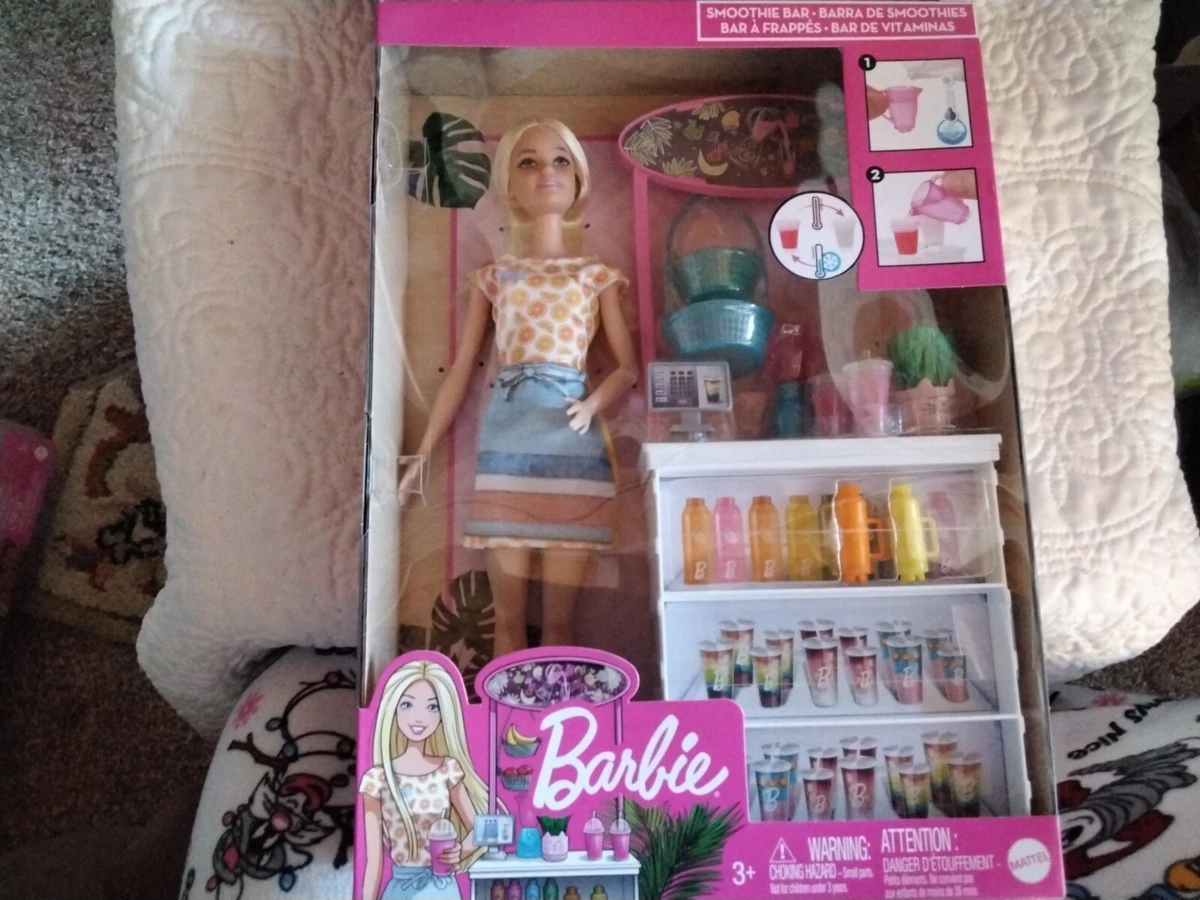 Barbie Smoothie Bar Playset, Blonde Barbie Doll, Smoothie Bar & 10 Accessories